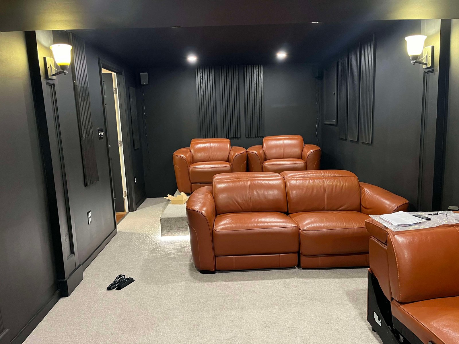 Home theater room with modern design and painted walls